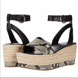 Marc Fisher Gigli Snake Print Platform Espadrille Leather Sandals Size 8.5